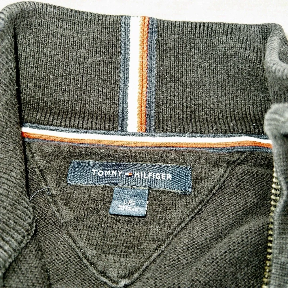 Tommy Hilfiger Mens Large‎ Qtr Zip Sweater Black Classic Preppy Casual